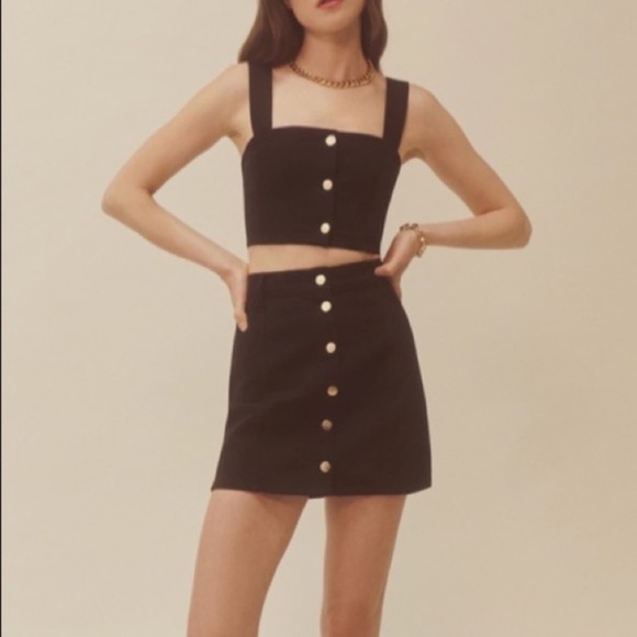 Reformation Chrissy Denim Two Piece Set In Black 10 NWT - Picture 1 of 10